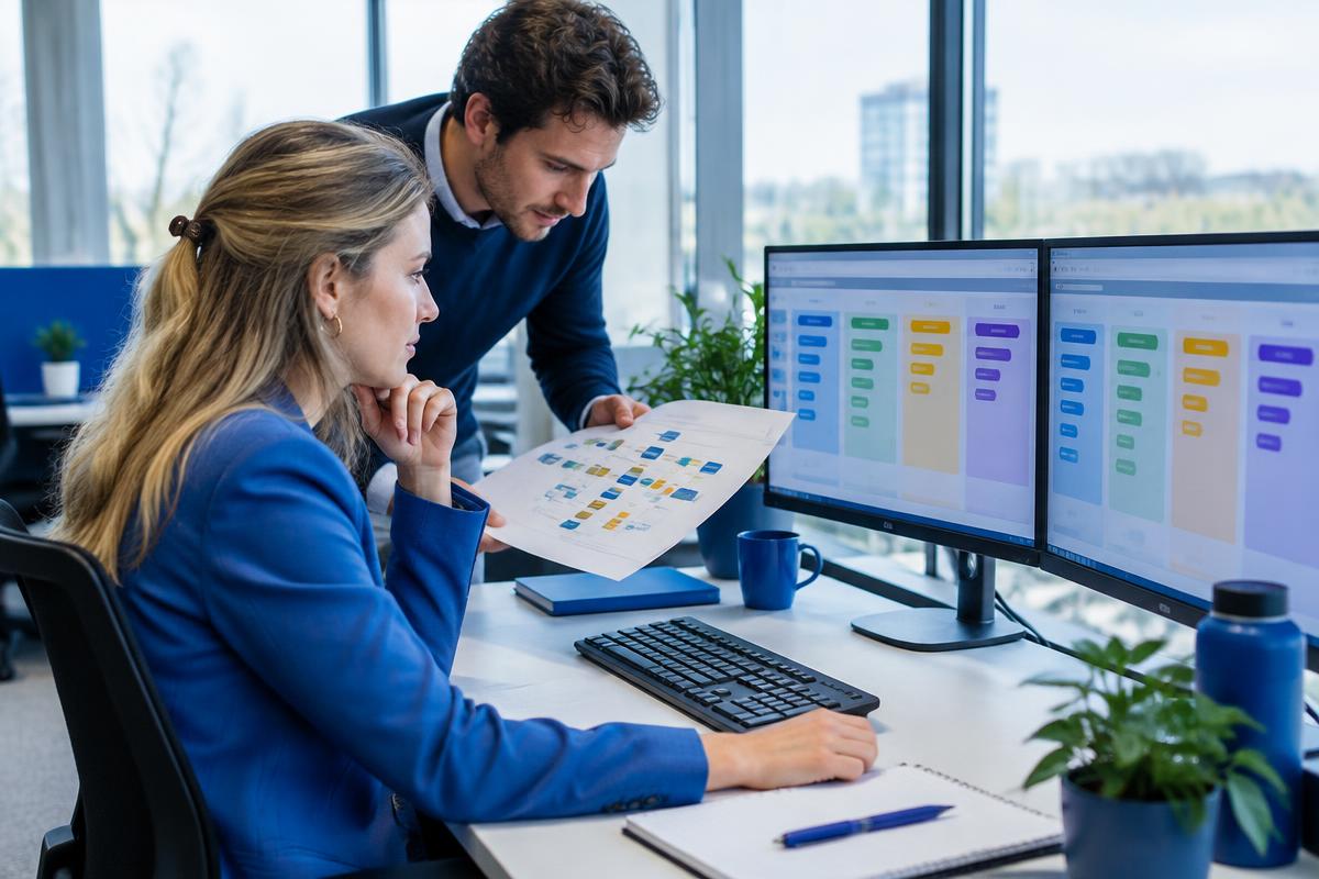 Business professionals working with commercial software