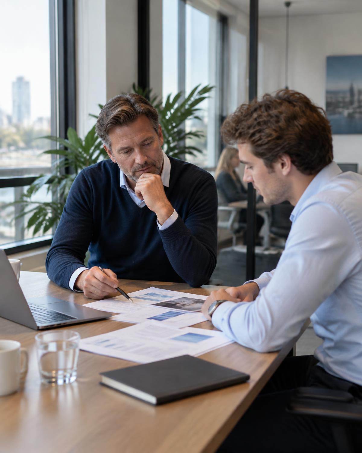 Editorial portrait of professionals in conversation